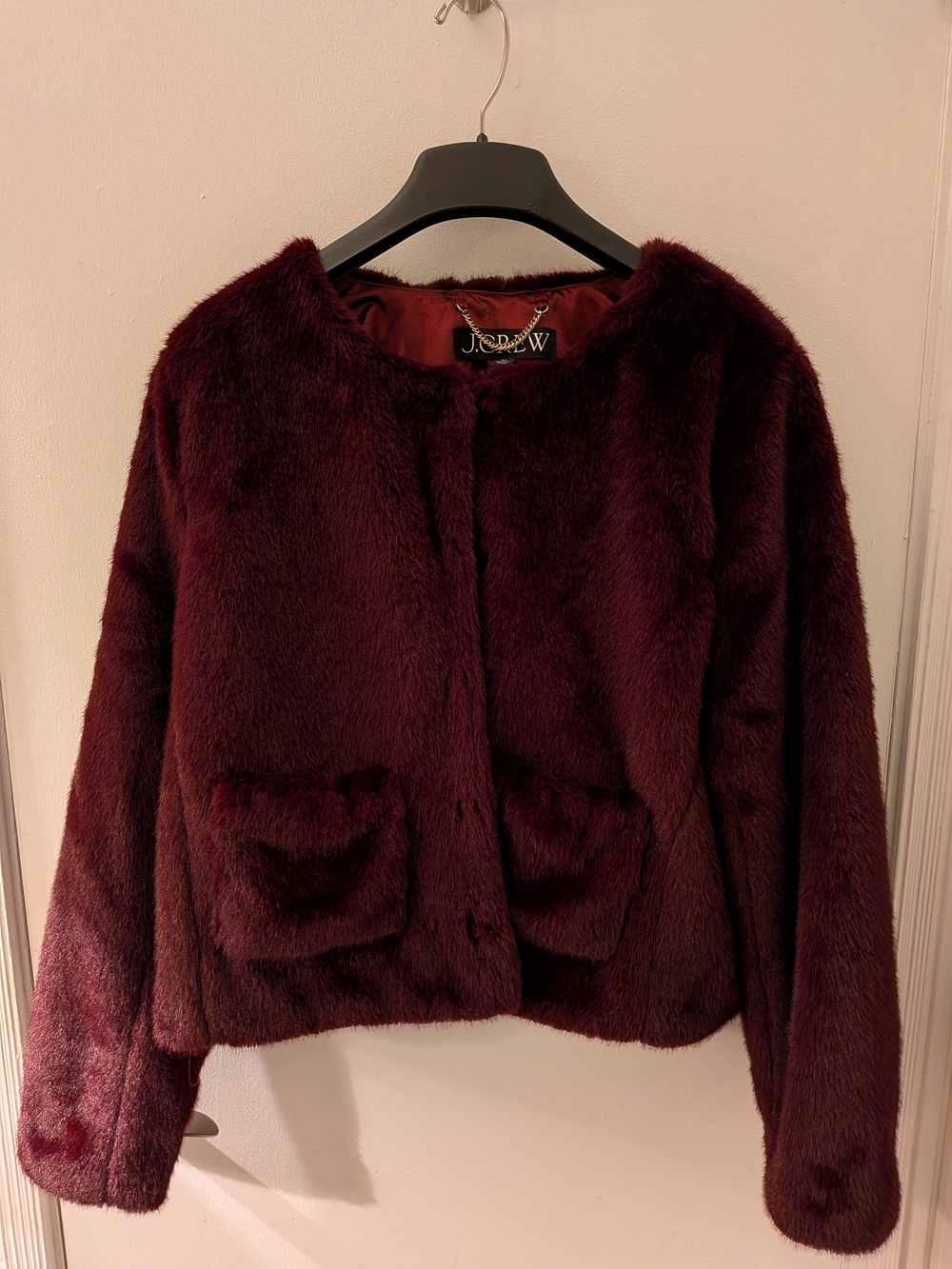 J. Crew Women's Faux Fur Lady Jacket in Burgundy